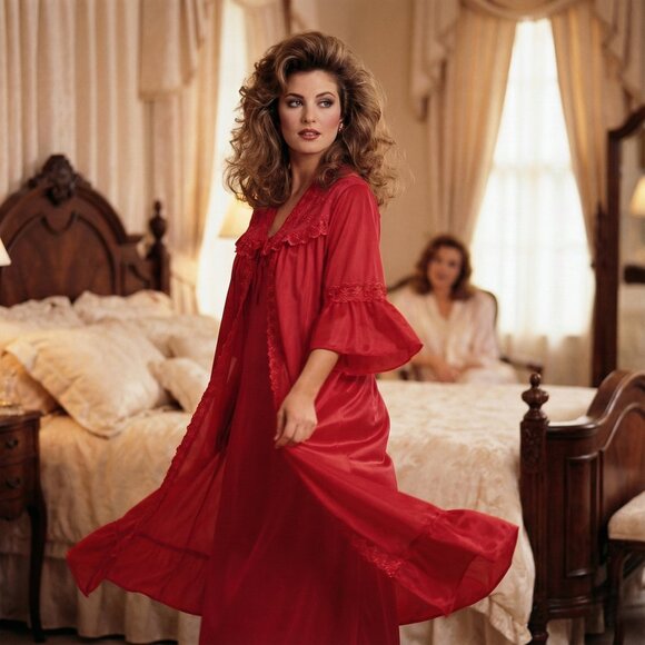 Wanlida Other - Wanlida Womens Red Sheer Lace Robe XXL Vintage Lingerie Romantic Boudoir 80s